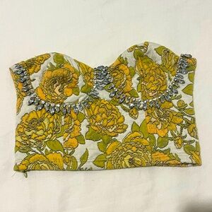 Zara floral crop tube top SMALL jewels rhinestones